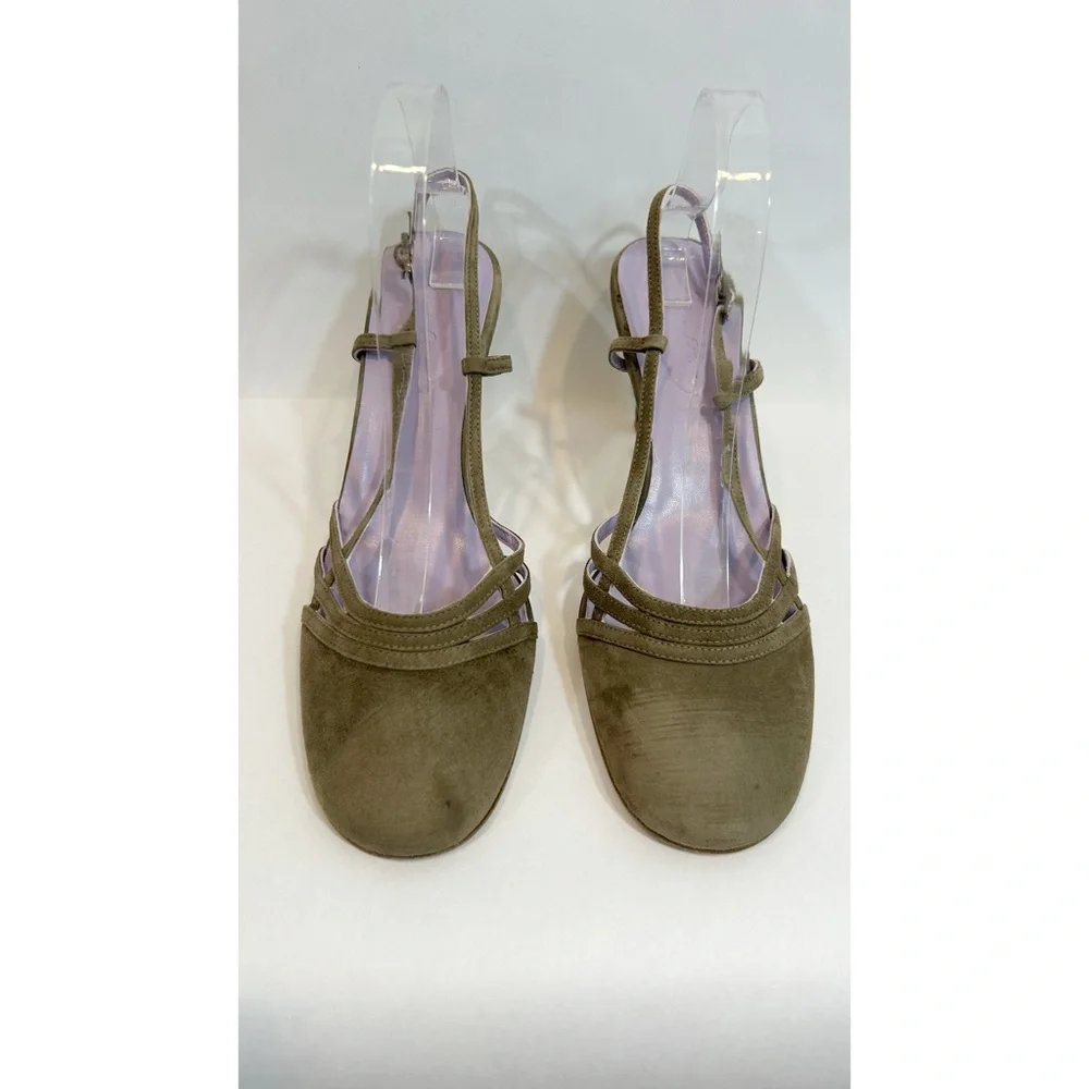 Boden Lavender Gray Suede Sling back Heels 41 US 9.5 Retro Bohemian Classic